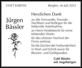 Traueranzeige von Jürgen Bässler von Kreiszeitung Waiblingen