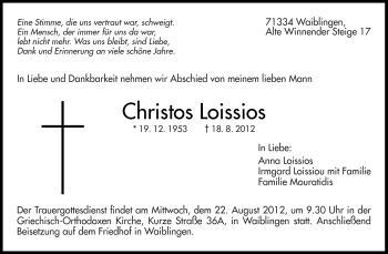 Traueranzeige von Christos Loissios von Kreiszeitung Waiblingen