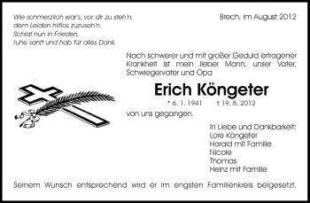 Traueranzeige von Erich Köngeter von Kreiszeitung Waiblingen