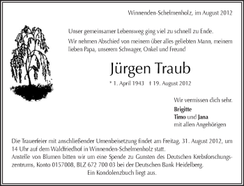 Traueranzeige von Jürgen Traub von Waiblinger Kreiszeitung