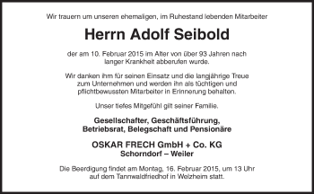 Traueranzeige von Adolf Seibold von Waiblinger Kreiszeitung