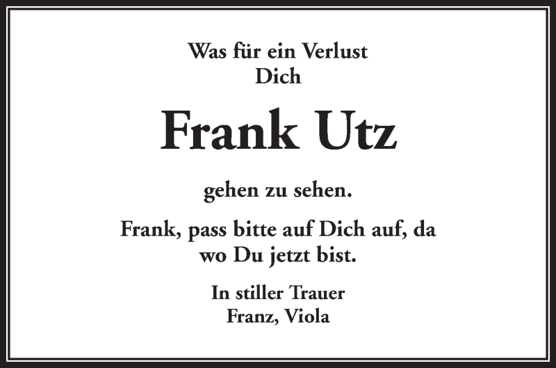  Traueranzeige für Frank Utz vom 24.04.2015 aus Waiblinger Kreiszeitung