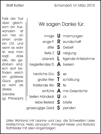 Traueranzeige von Ursula Strauss von Waiblinger Kreiszeitung