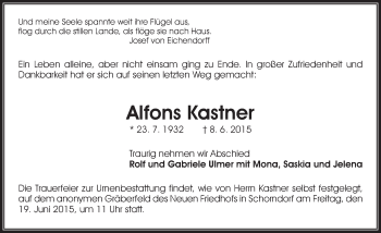 Traueranzeige von Alfons Kastner von Waiblinger Kreiszeitung