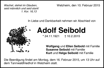 Traueranzeige von Adolf Seibold von Waiblinger Kreiszeitung