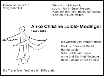 Traueranzeige von Anke Christine Laible-Medinger von Waiblinger Kreiszeitung