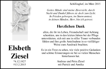 Traueranzeige von Elsbeth Ziesel von Waiblinger Kreiszeitung