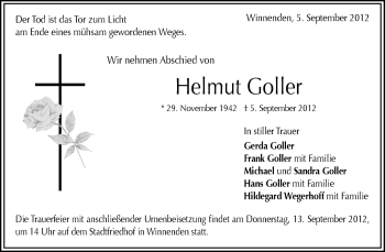 Traueranzeige von Helmut Goller von Waiblinger Kreiszeitung