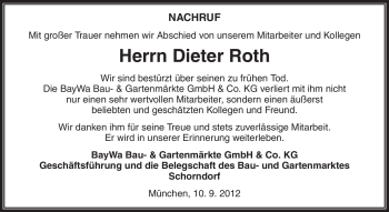 Traueranzeige von Dieter Roth von Waiblinger Kreiszeitung