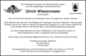 Traueranzeige von Ulrich Wiesenmaier von Waiblinger Kreiszeitung