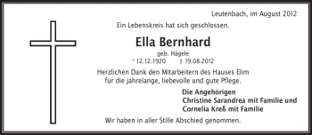 Traueranzeige von Ella Bernhard von Waiblinger Kreiszeitung