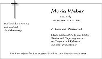 Traueranzeige von Maria Weber von Waiblinger Kreiszeitung