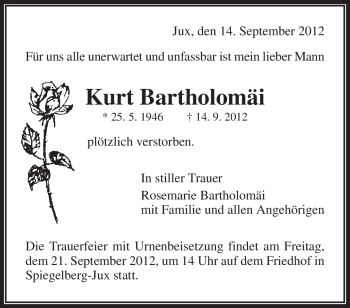 Traueranzeige von Kurt Bartholomäi von Waiblinger Kreiszeitung