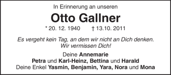 Traueranzeige von Otto Gallner von Waiblinger Kreiszeitung
