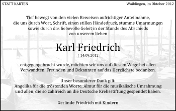 Traueranzeige von Karl Friedrich von Waiblinger Kreiszeitung
