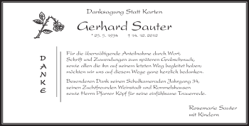 Traueranzeige von Gerhard Sauter von Waiblinger Kreiszeitung