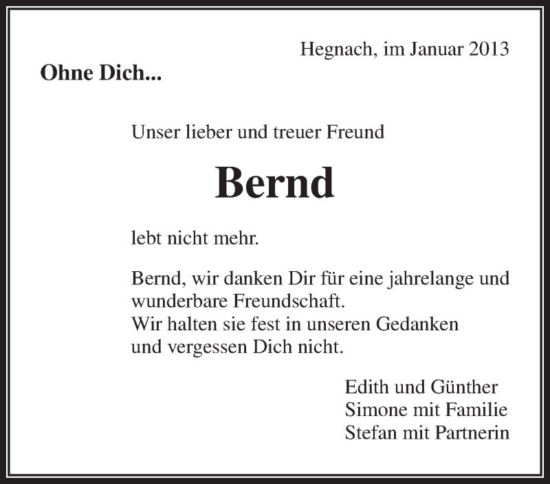  Traueranzeige für Bernd Proksch vom 29.01.2013 aus Waiblinger Kreiszeitung