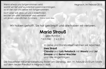 Traueranzeige von Maria Strauß von Waiblinger Kreiszeitung