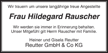 Traueranzeige von Hildegard Rauscher von Waiblinger Kreiszeitung