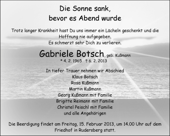 Traueranzeige von Gabriele Botsch von Waiblinger Kreiszeitung