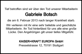 Traueranzeige von Gabriele Botsch von Waiblinger Kreiszeitung