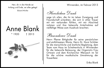Traueranzeige von Anne Blank von Waiblinger Kreiszeitung