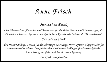 Traueranzeige von Anne Frisch von Waiblinger Kreiszeitung