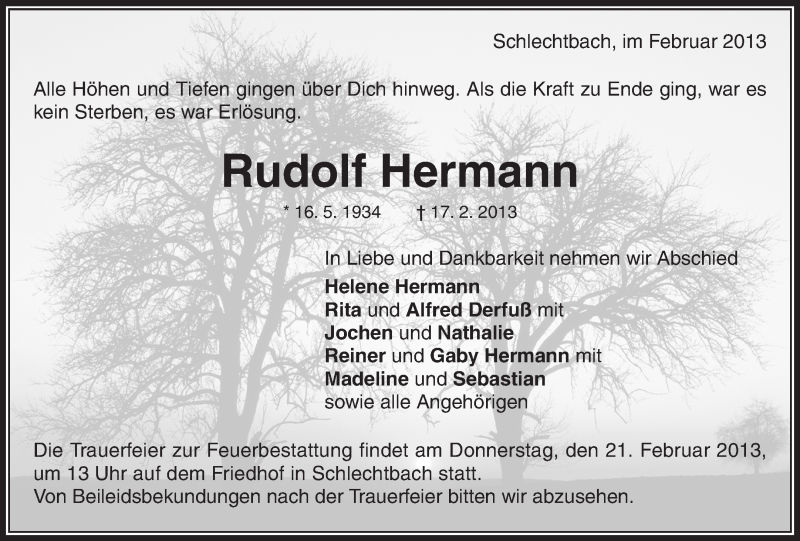  Traueranzeige für Rudolf Hermann vom 20.02.2013 aus Waiblinger Kreiszeitung