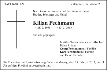 Traueranzeige von Kilian Pechmann von Waiblinger Kreiszeitung