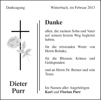 Traueranzeige von Dieter Purr von Waiblinger Kreiszeitung