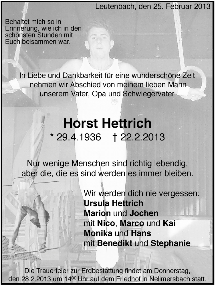  Traueranzeige für Horst Hettrich vom 25.02.2013 aus Waiblinger Kreiszeitung