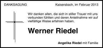 Traueranzeige von Werner Riedel von Waiblinger Kreiszeitung