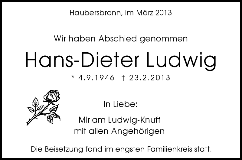  Traueranzeige für Hans-Dieter Ludwig vom 04.03.2013 aus Waiblinger Kreiszeitung