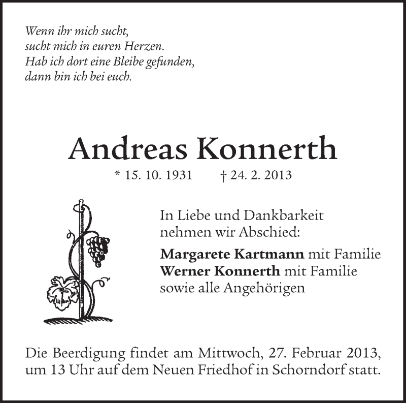  Traueranzeige für Andreas Konnerth vom 26.02.2013 aus Waiblinger Kreiszeitung