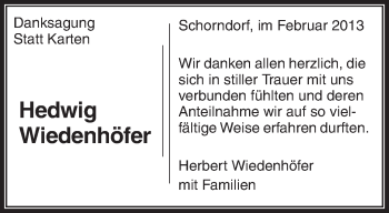 Traueranzeige von Hedwig Wiedenhöfer von Waiblinger Kreiszeitung