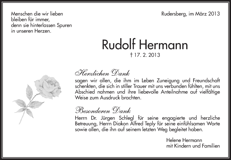  Traueranzeige für Rudolf Hermann vom 14.03.2013 aus Waiblinger Kreiszeitung