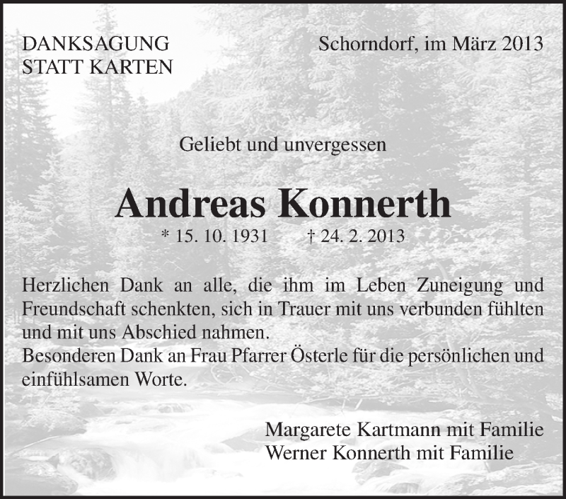  Traueranzeige für Andreas Konnerth vom 14.03.2013 aus Waiblinger Kreiszeitung