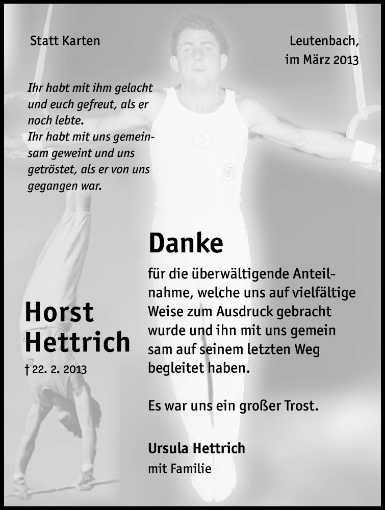  Traueranzeige für Horst Hettrich vom 16.03.2013 aus Waiblinger Kreiszeitung