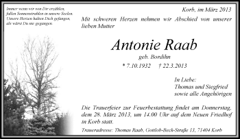 Traueranzeige von Antonie Raab von Waiblinger Kreiszeitung