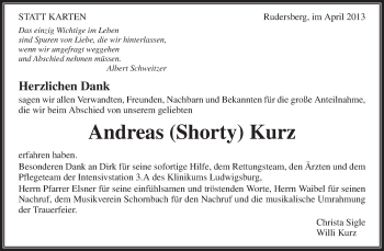 Traueranzeige von Andreas Kurt von Waiblinger Kreiszeitung