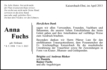 Traueranzeige von Anna Fuchs von Waiblinger Kreiszeitung