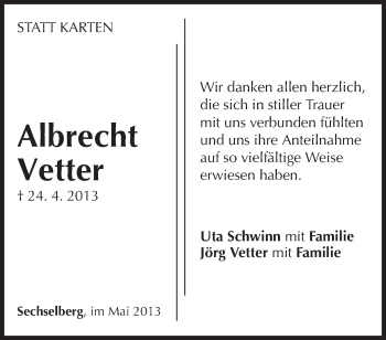 Traueranzeige von Albrecgt Vetter von Waiblinger Kreiszeitung
