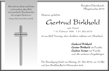Traueranzeige von Gertrud Birkhold von Waiblinger Kreiszeitung