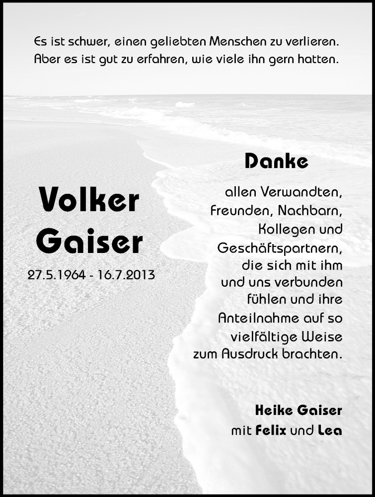  Traueranzeige für Volker Gaiser vom 27.07.2013 aus Waiblinger Kreiszeitung