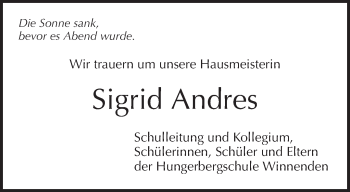 Traueranzeige von Sigrid Andres von Waiblinger Kreiszeitung