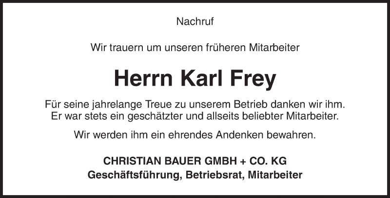  Traueranzeige für Karl Frey vom 23.08.2013 aus Waiblinger Kreiszeitung