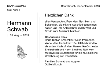 Traueranzeige von Hermann Schwab von Waiblinger Kreiszeitung