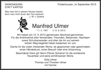 Traueranzeige von Manfred Ulmer von Waiblinger Kreiszeitung