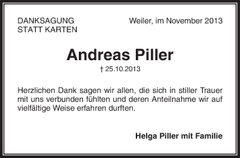 Traueranzeige von Andreas Piller von Waiblinger Kreiszeitung