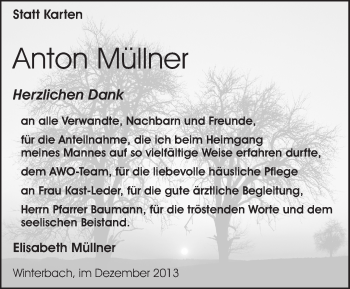 Traueranzeige von Anton Müllner von Waiblinger Kreiszeitung